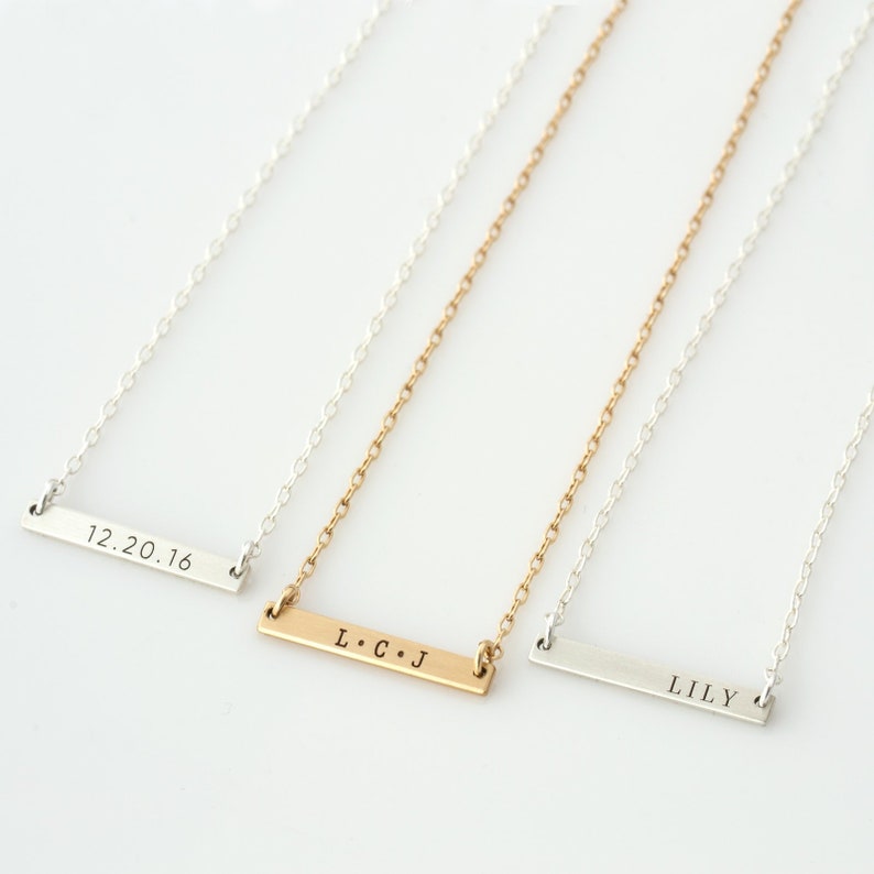 Name Necklace, Small Bar Necklace, Mom Necklace, Dainty Layering Necklace, Minimal Bar Necklace, Thin Bar Necklace, Gift for Her image 2