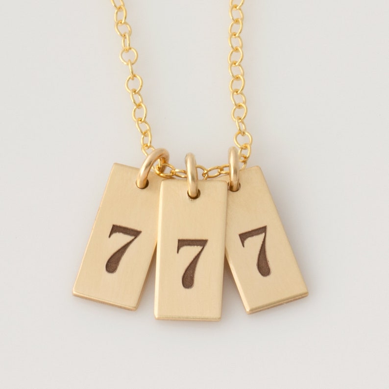 Angel Number Tag Necklace, Tiny Tag Necklace with Angel Numbers 444, 777, 222, 111, or 333, Lucky Number Necklace image 1