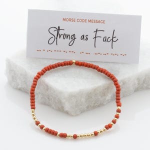 Strong As Fuck Morse Code Bracelet, Beaded Bracelet with Hidden Message, Encouragement, Motivation, Cancer Support, Get Well, Be Strong Gift