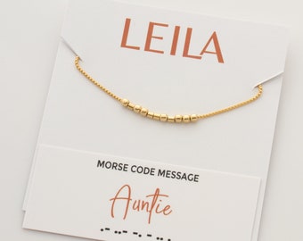 Auntie - Hidden Morse Code Message Necklace, Necklace for New Aunt, Auntie Necklace, Minimalist Beaded Necklace, Auntie Gift