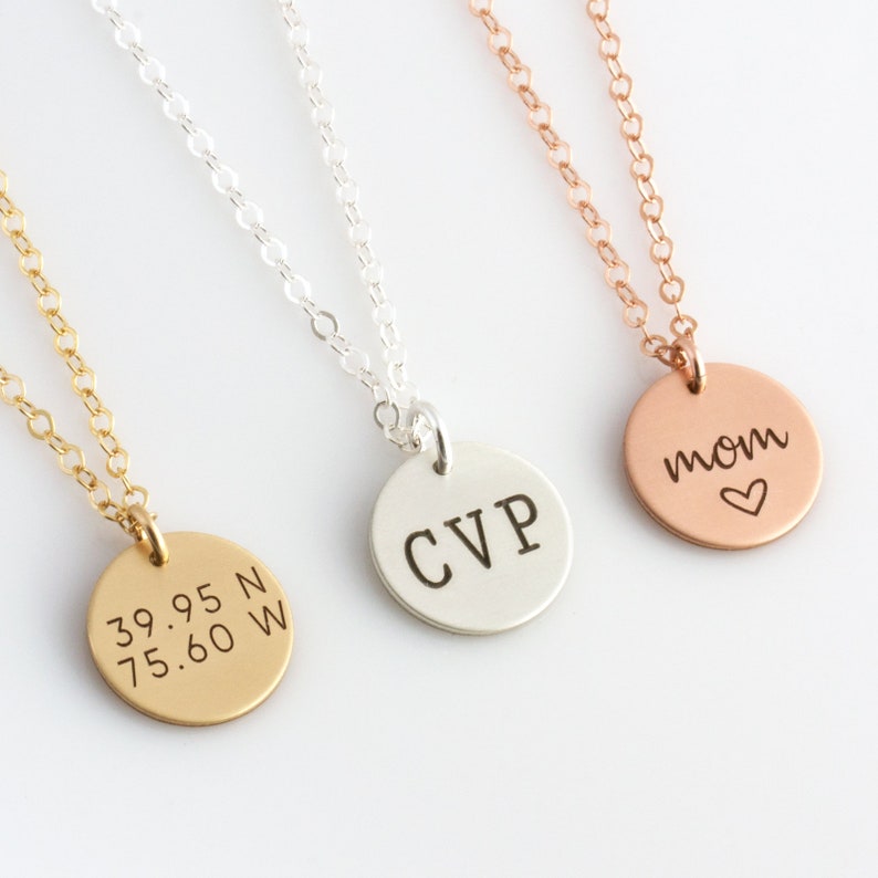 Dainty Engraved Disc Necklace, Personalized Disc Necklace, Engraved Monogram Necklace, 14K Gold Fill, Mothers Day Gift, LEILAJewelryShop image 1