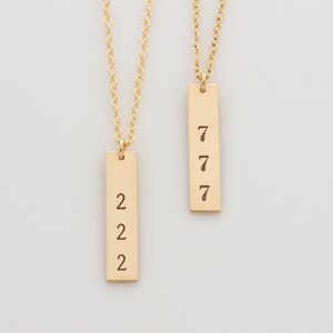 Vertical Bar Angel Number Necklace, Personalized Dainty Chain Number Necklace, Custom Number Necklace with 111, 222, 333, 444, 555, and 777 image 4