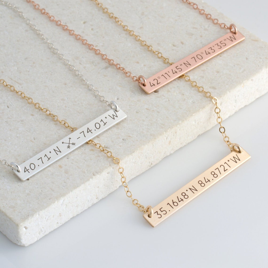 Custom Coordinate Necklace Reversible Latitude Longitude Necklace