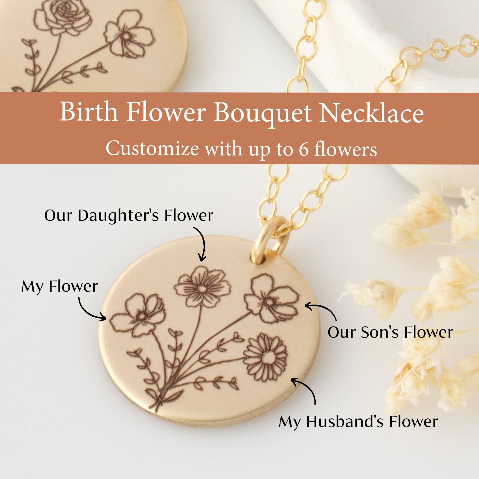 Amazon.com: Birth flower bouquet necklace, custom birth months, gift for  mom, mothers day Christmas gift for her : Handmade Products