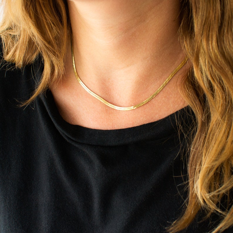Thick Gold Chain, Herringbone Chain Necklace, 14K Gold Fill Thick Chain Necklace, Gold Snake Chain, Thick Layering Necklace, Gift for Her image 2