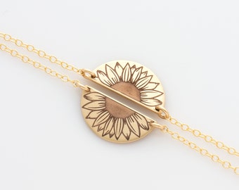 Sunflower Necklace, Best Friend Sunflower Necklace, Gold Sunflower Layering Necklace, Gift for Best Friend, July or August Birth Flower