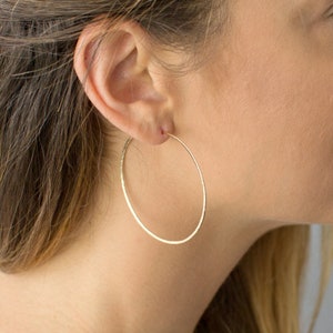 Gold Hoop Earrings, Classic Hoop Earrings, Hammered Wire Hoops, , 14K Gold Fill, Sterling Silver, Gift for Her,LEILAJewelryShop