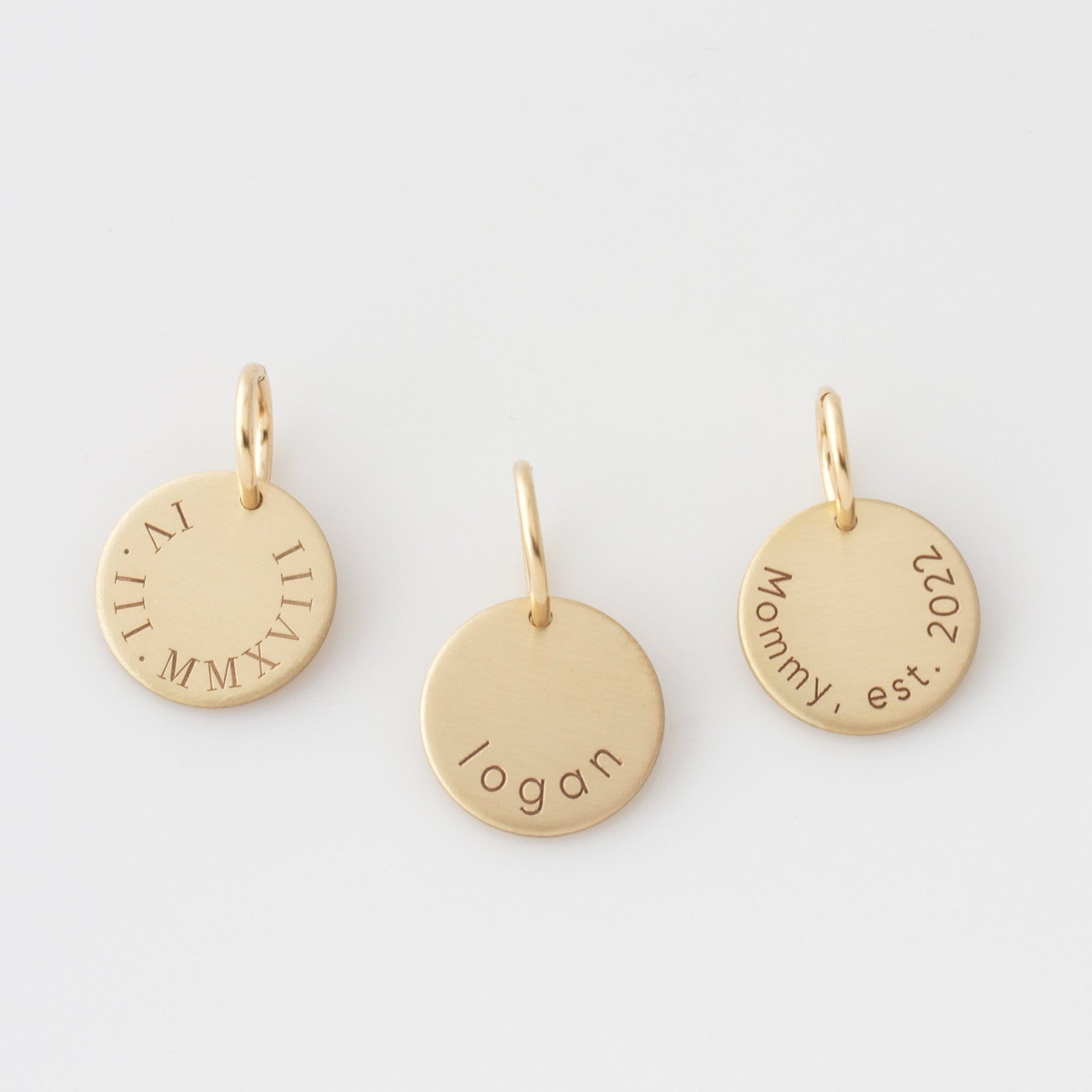 Custom Name or Date Charm for Necklace or Bracelet in 14K Gold Fill, Sterling Silver, or Rose Gold, Add on Disc Charm by LeilaJewelryShop