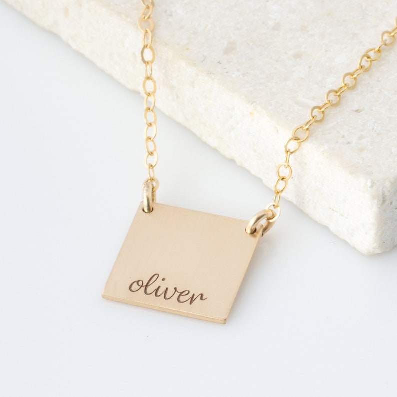 Personalized Square Necklace, Initial Necklace, Personalized Dainty Initial Necklace for Her, Gift for Her, Gold Bar, Silver Bar, Rose Gold image 4