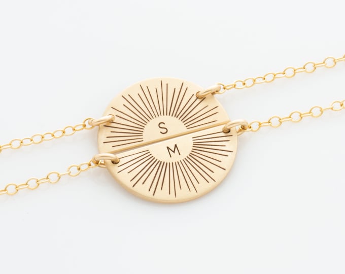 Friendship Necklace • Best Friend Necklace • Sister Necklace • BFF Necklaces • Friendship Gift • Initial Sunrise Sunset Necklace