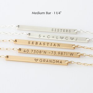 Thin Bar Necklace with Kids Names, Dates, Coordinates, Modern Minimal Bar Necklace, Mom Necklace, Anniversary Date Necklace, Gift for Her image 4