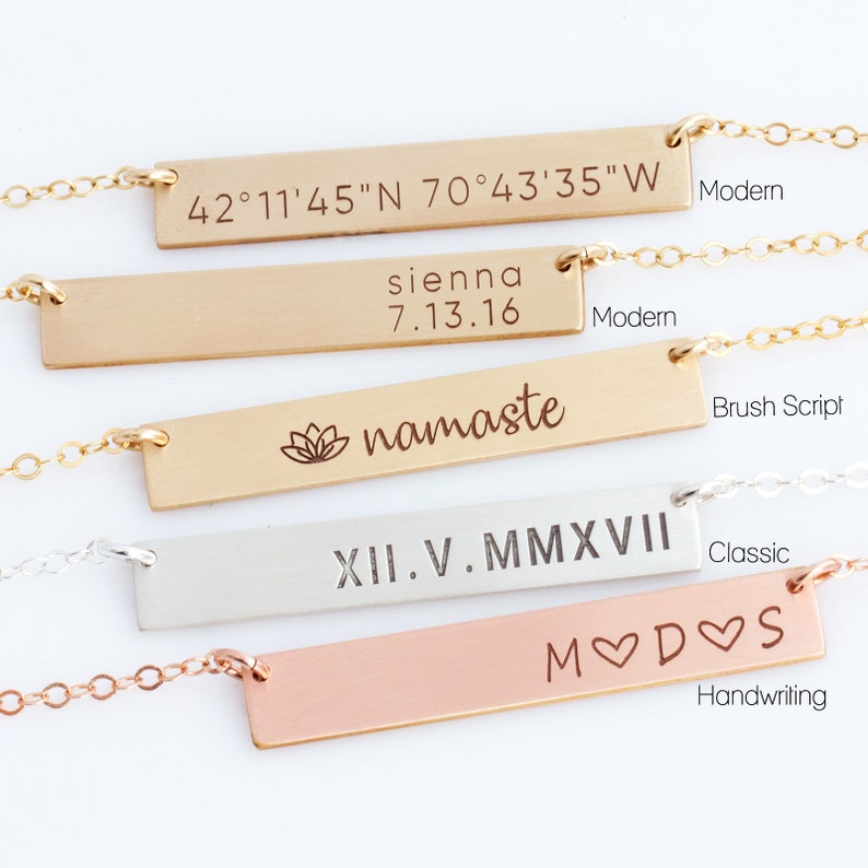 Personalized Bar Necklace/ Bar Necklace/Gold or Silver Custom Name Plate/Initial Necklace/Roman Numeral/Mom Necklace/LEILAjewelryshop image 5