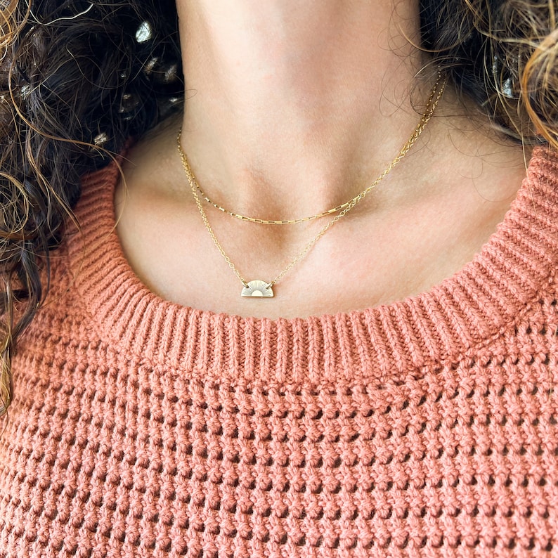 Best Friend Necklace Mini Sunrise and Sunset Friendship Necklace Gold Sunrise Necklace Half Circle Sunset Necklace Best Friend Gift image 2