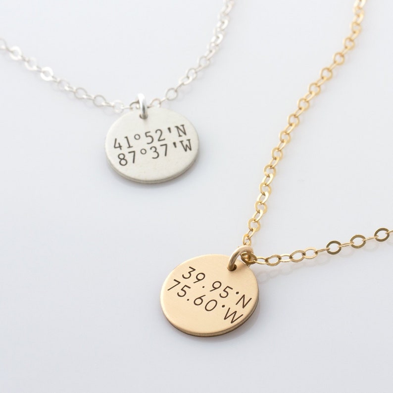 GPS Necklace Coordinates Disc Necklace GPS Coordinates Etsy