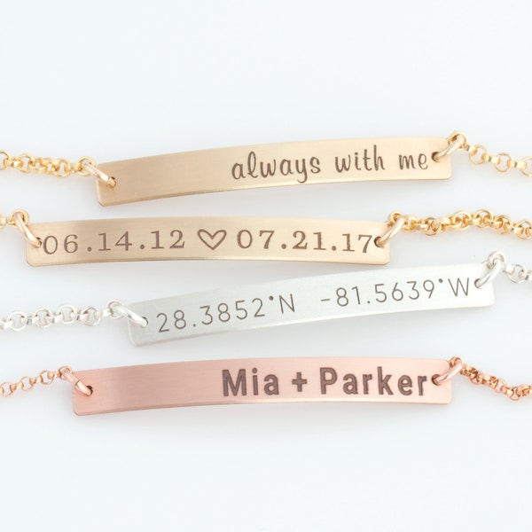 Nameplate Bracelet / Skinny Bar Bracelet / Personalized Jewelry / Initial Gold Bracelet / Sterling Silver / Wedding Gift / Bridesmaid Gift