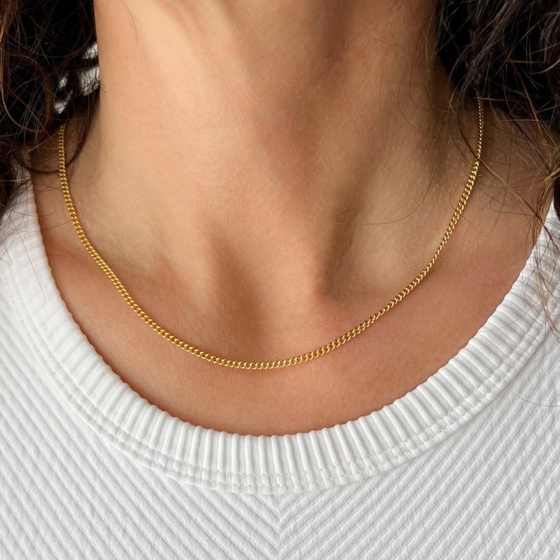 Curb Chain Necklace in 14K Gold Fill or Sterling Silver, Choker Layering Chain, Everyday Chain, Chain For Add on Charm Necklace, Waterproof image 1