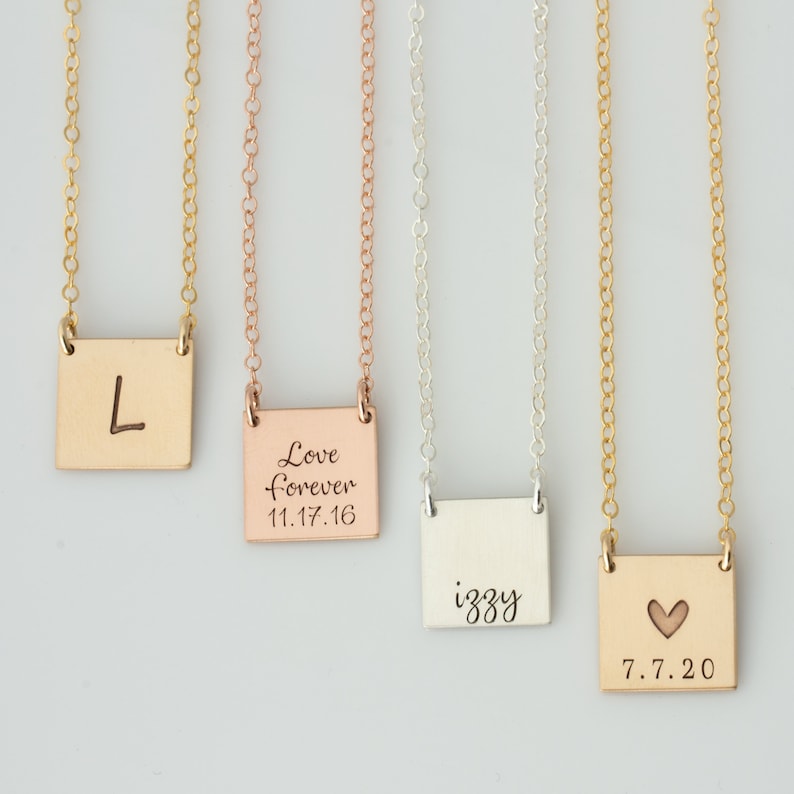 Personalized Square Necklace, Initial Necklace, Personalized Dainty Initial Necklace for Her, Gift for Her, Gold Bar, Silver Bar, Rose Gold image 3
