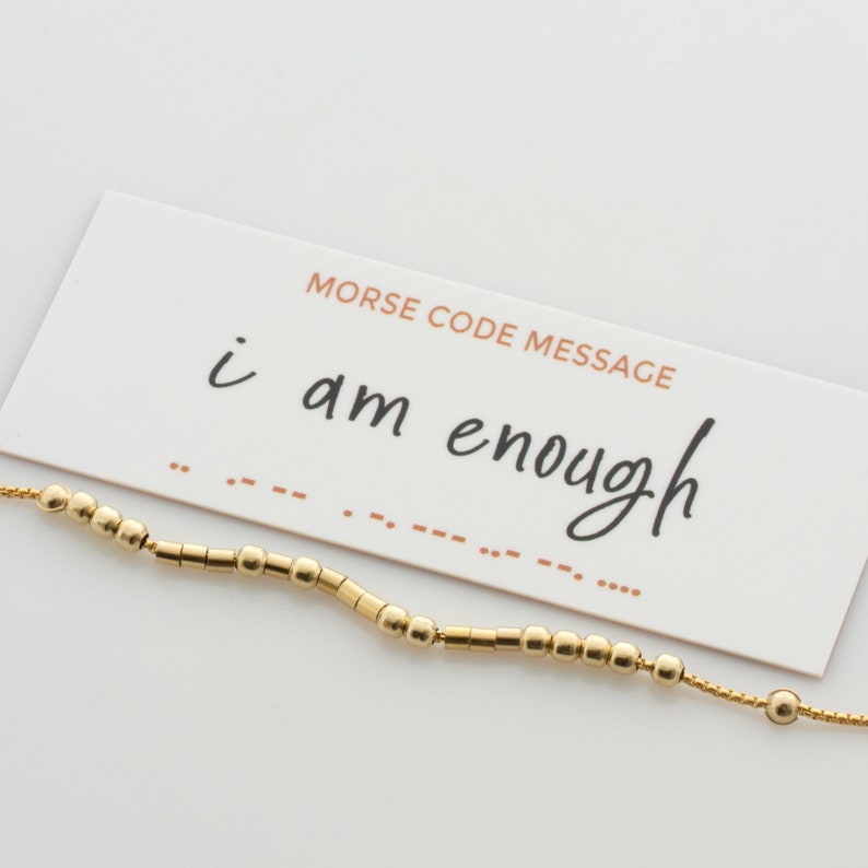 Morse Code Necklace with I Am Enough quote Hidden Message, makes the perfect inspirational gift