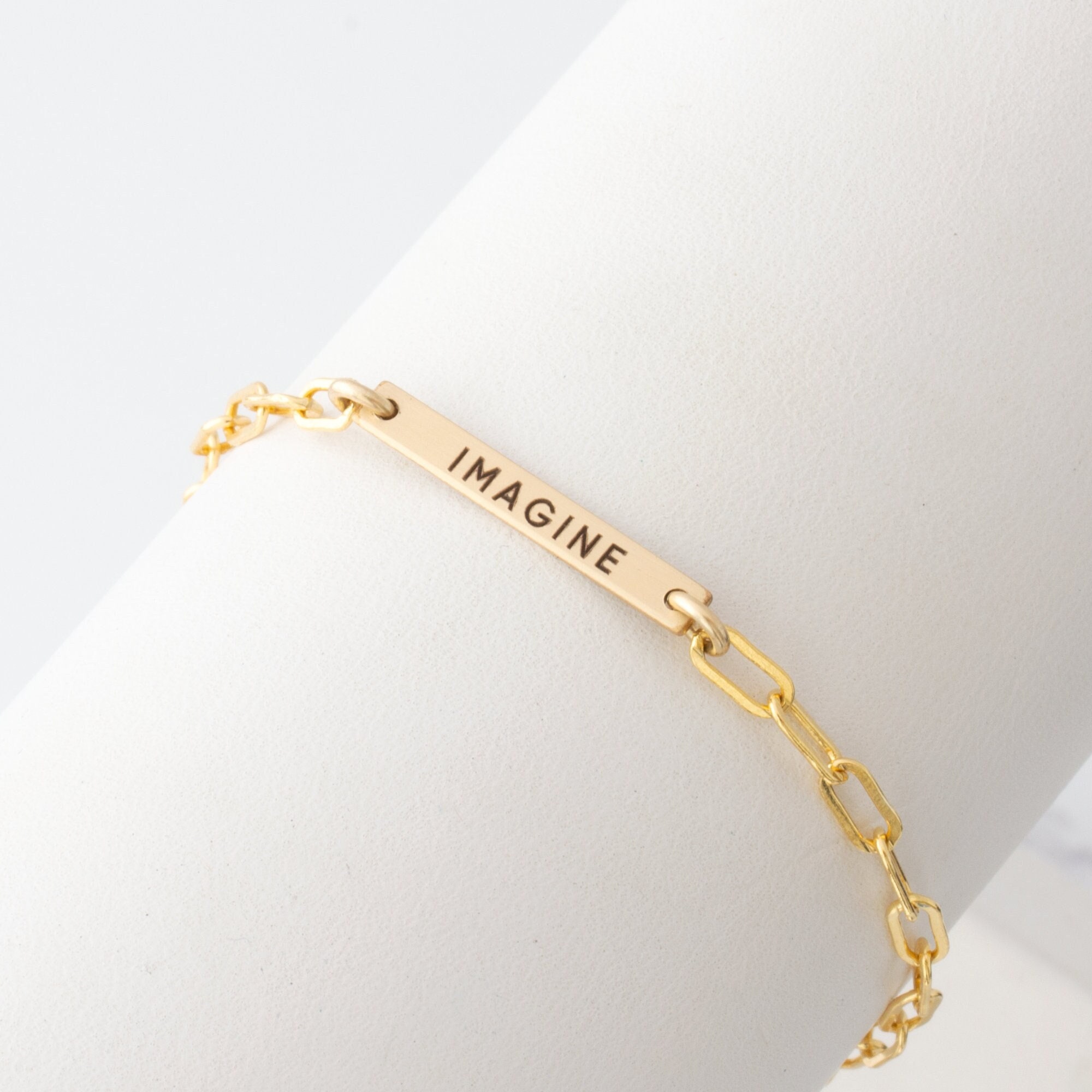 Paperclip Charm Bracelet with Kids Names in 24K Gold Plating by oNecklace