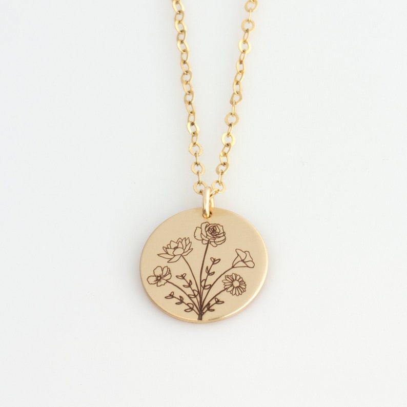 Collar combinado con flores de nacimiento, collar del Día de la Madre, collar personalizado con ramo de flores de nacimiento, collar para madrastra, collar para mamá extra. imagen 1