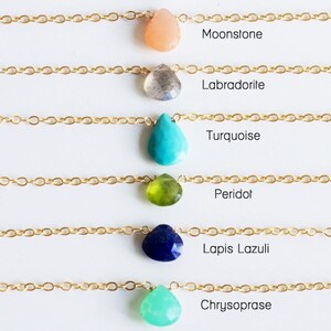 Teardrop Gemstone Necklace Dainty Turquoise Pendant Minimal Layering