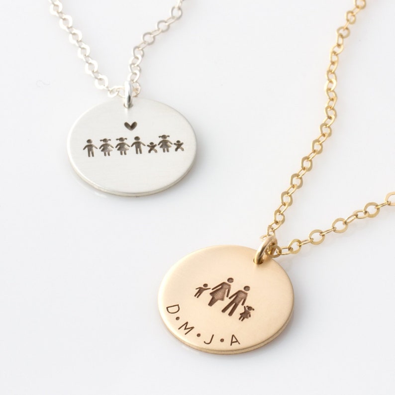 Personalized Family Jewelry, Stick Figure Family Necklace, Custom Necklace, Mother's Day Gift, Grandma, Mom, Family Necklace Gift for Her image 2