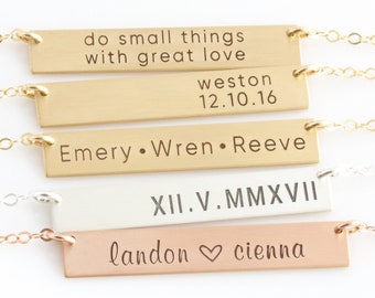 Personalized Bar Necklace/ Bar Necklace/Gold or Silver Custom Name Plate/Initial Necklace/Roman Numeral/Mom Necklace/LEILAjewelryshop