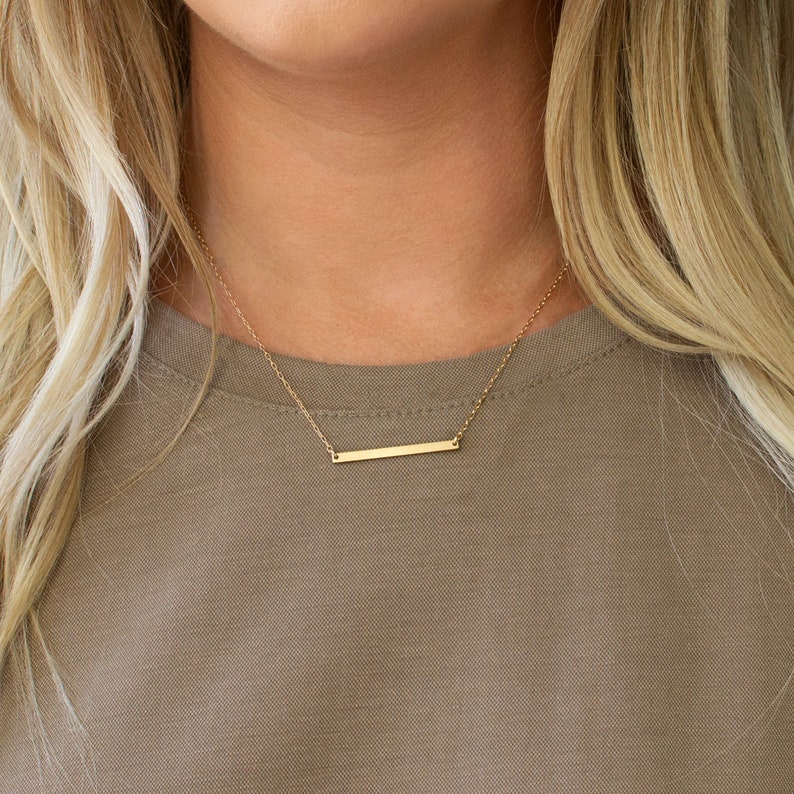 Thin Bar Necklace, Mom Necklace, Date Necklace, Name Necklace, Minimal Bar Necklace, Initials Birthdate Necklace, Silver, Gold, Gift for Her image 1