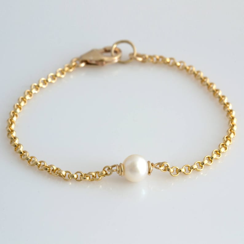 Delicate Pearl Bracelet, Gold Pearl Bracelet, Bridesmaid Gift, Minimal Bracelet, Gift for Her, 14k Gold Fill, Sterling Silver, B215 image 4