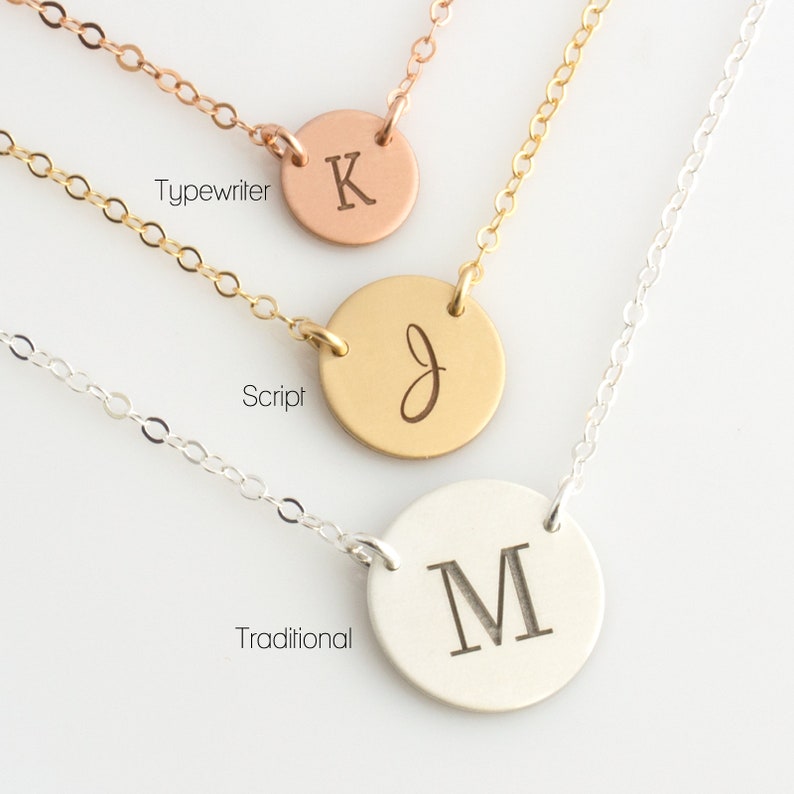 Personalized Gold Disc Necklace, Initial Disk Necklace, Double Hole, Minimalist Necklace, Sterling Silver, Gold Jewelry, Gift for Her, N300 image 3