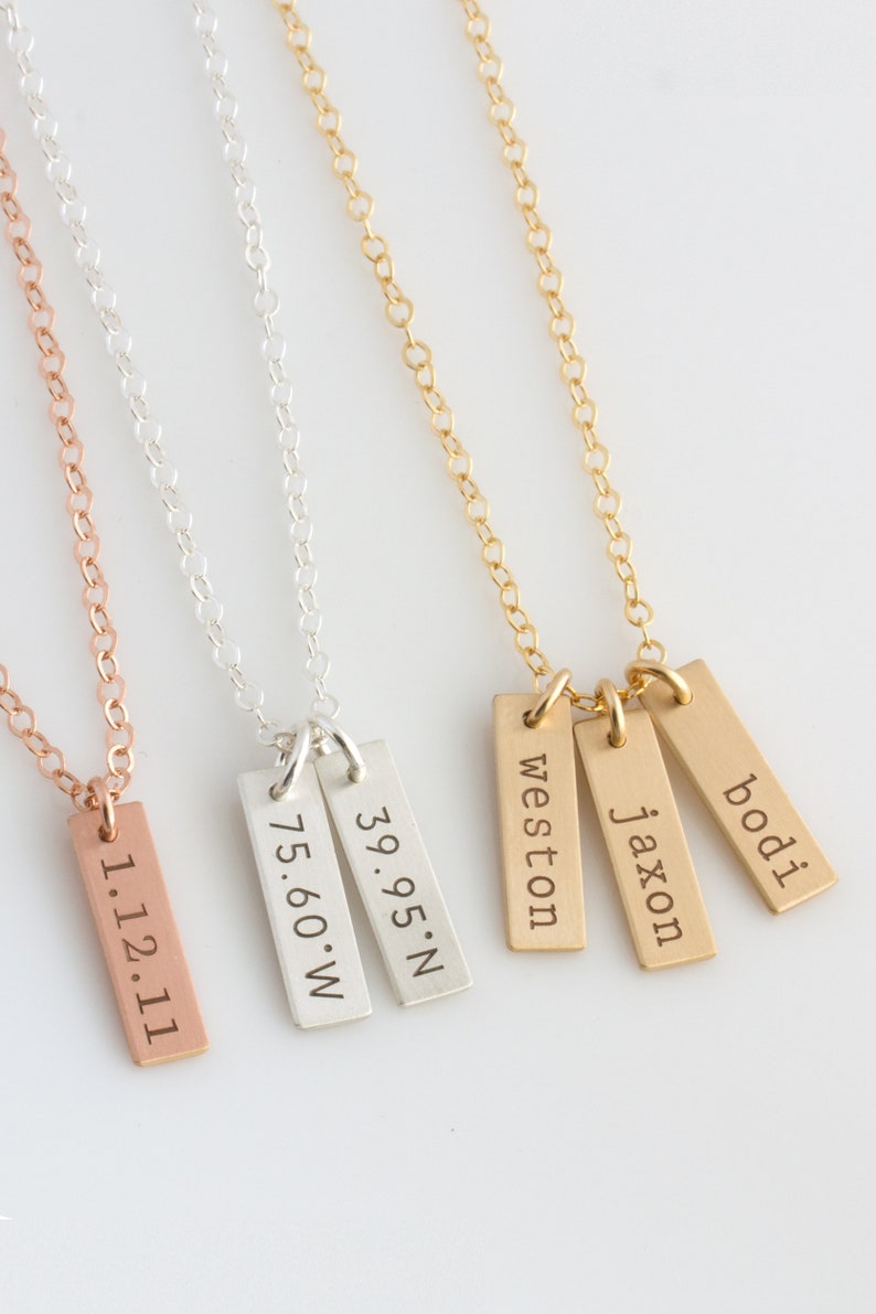 Vertical Bar Necklace/New Mom Necklace/Name Bar Necklace/Kids Names Necklace for mom/Gifts for Mom/Personalized Mothers Day Gift/Mini Tag/V3 image 1