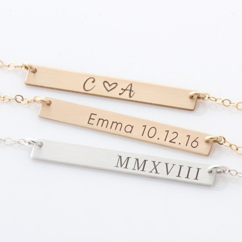 Skinny Bar Necklace, Personalized Bar Necklace, Engraved Bar Necklace, Mom Necklace, Gold, Silver, Rose Gold Name Bar Necklace, Gift for Mom image 3