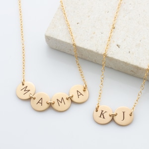 Initial Disc Necklace, Personalized Gift For Mother&#39;s Day, Necklace with Kids or Pet Initials, Linked Letter Necklace,LEILAJewelry