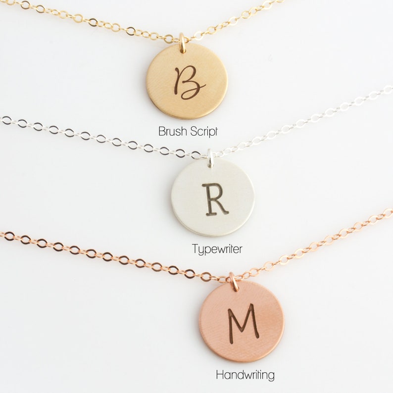 Initial Disc Necklace, Personalized Initial Necklace, Engraved Initial, Custom Circle,Monogram Necklace,Letter Necklace,Rose Gold Filled, V2 image 3