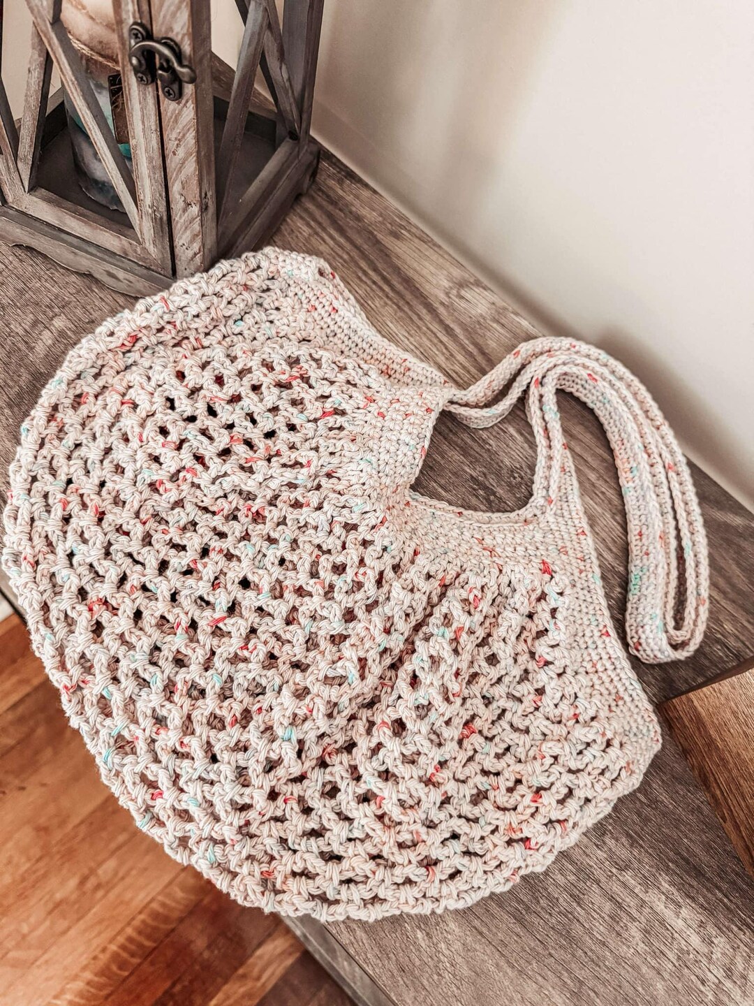 Embroidered Floral Mesh Market Bag
