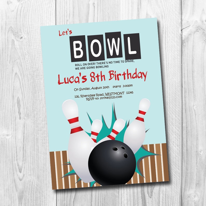 Bowling Party Invitation Let's BOWL Invitation Kids Etsy