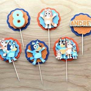 Bluey Cupcake Toppers, Blue Dog Party Decor, Bluey, Bingo, Birthday Decor, Bluey Party,  Photo Prop, Cake Decor