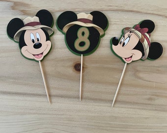 Mickey Safari Cupcake Toppers, Safari Birthday Party,  Birthday Party Decor, Mickey Safari Decor, Mickey Mouse