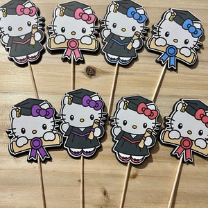 Graduation Cupcake Toppers, Kitty Cupcake Toppers, Cute Kitty, Kawaii Party, Graduation Party