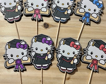 Graduation Cupcake Toppers, Kitty Cupcake Toppers, Cute Kitty, Kawaii Party, Graduation Party