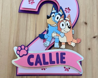 Bluey Cake Topper, Blue Dog Party Decor, cake Topper, Bluey and Bingo, Bluey Party
