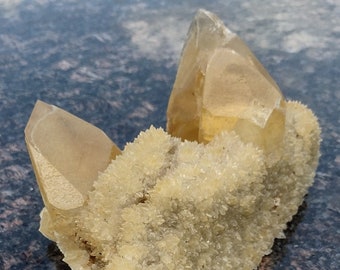 Golden Dogtooth Calcite on matrix with drusy dogtooths