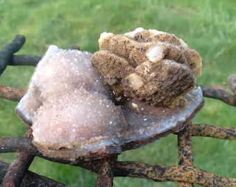 Amethyst and  Calcite on Blue Agate Geode Specimen from the Video 158M views