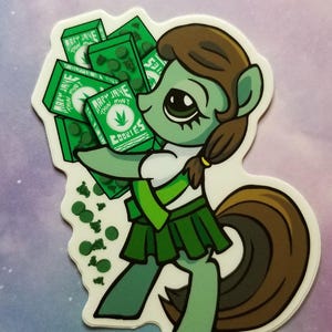 Dünner Mint Pony Vinyl Aufkleber - Cannabis Cartoon Art Aufkleber