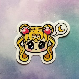 Chibi Sailor Moon Vinyl Sticker - Kawaii Anime Sailor Scout Art Decal - Nerdy Gift