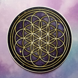 Flower of Life Universe Purple Galaxy Vinyl Sticker - Sacred Geometry Decal