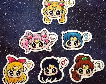 Chibi Sailor Scouts Vinyl Sticker Set - Kawaii Anime Sailor Moon Art Decal - Nerdy Gift