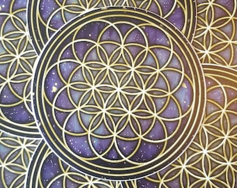 Flower of Life Universe Purple Galaxy Vinyl Sticker - Sacred Geometry Decal