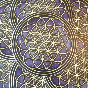 Flower of Life Universe Purple Galaxy Vinyl Sticker - Sacred Geometry Decal