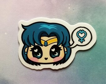 Chibi Sailor Mercury Vinyl Sticker - Kawaii Anime Sailor Scout Art Decal - Nerdy Gift